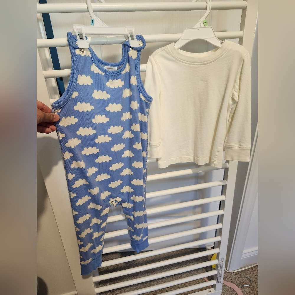Hanna Andersson Blue and White Cloud Jumpsuit White Top